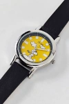 Urban Outfitters Peanuts Flying Ace Snoopy 75 Analog Watch In Black/silver/yellow, Men's At  In Black/silver/yellow