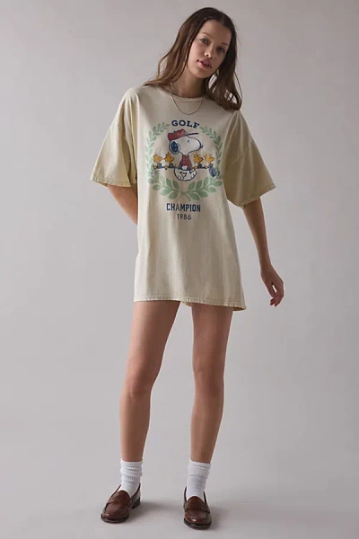 Urban Outfitters Peanuts Golf Champion Graphic T-shirt Dress In Ivory, Women's At