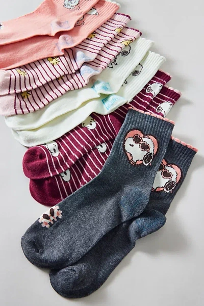 Urban Outfitters Peanuts Snoopy & Friends Lettuce Crew Sock 5-pack In Pink Combo, Women's At  In Multi
