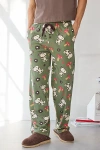 Urban Outfitters Peanuts Snoopy & Mushroom Pattern Lounge Pant In Olive, Men's At  In Green