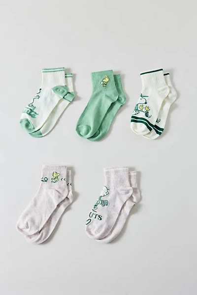 Urban Outfitters Peanuts Woodstock & Snoopy Ankle Sock 5-pack In Dark Green, Women's At