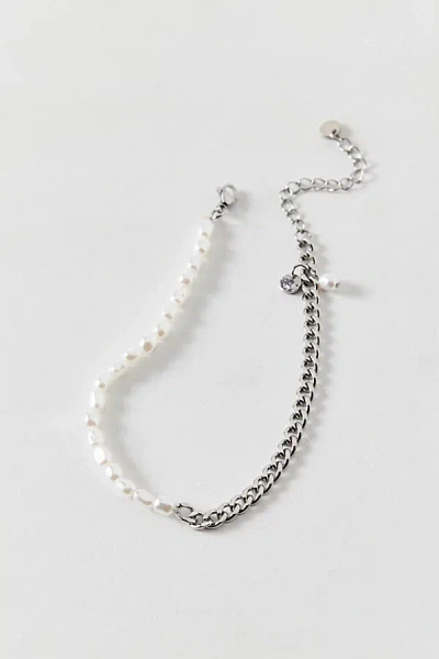 Urban Outfitters Pearl & Chain Stainless Steel Anklet In Silver, Women's At