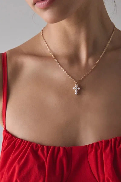Urban Outfitters Pearl Cross Pendant Necklace In Gold, Women's At