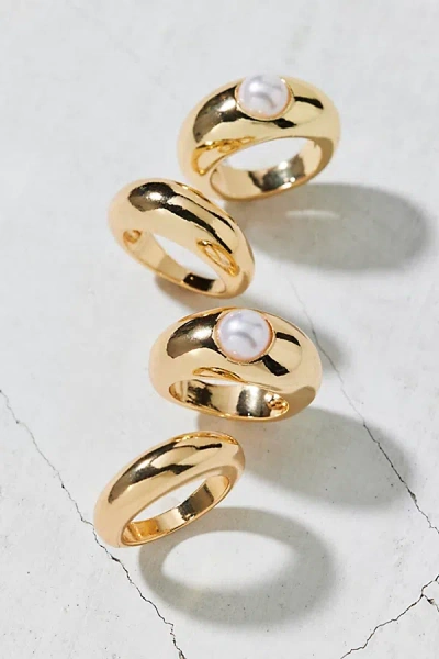 Urban Outfitters Pearl Dome Ring Set In Gold, Women's At