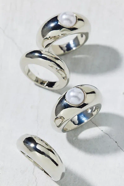 Urban Outfitters Pearl Dome Ring Set In Silver, Women's At