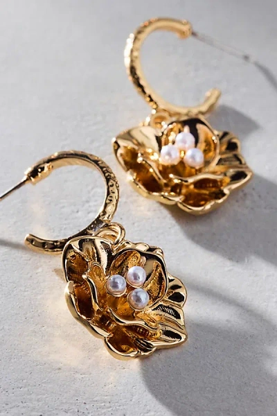 Urban Outfitters Pearl Floral Charm Hoop Earrings In Pearl, Women's At  In Pink