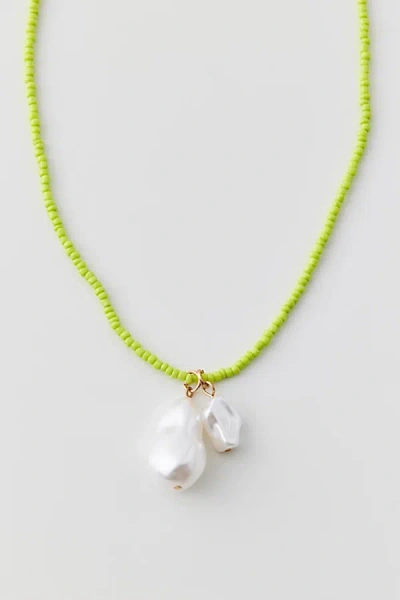 Urban Outfitters Pearl Pendant Beaded Necklace In Green/pearl, Women's At