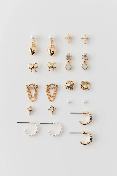 Urban Outfitters Pearl Post & Hoop Earring Set In Gold, Women's At