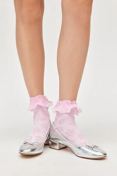 Urban Outfitters Pearl Ruffle Lace Crew Sock In Pink, Women's At