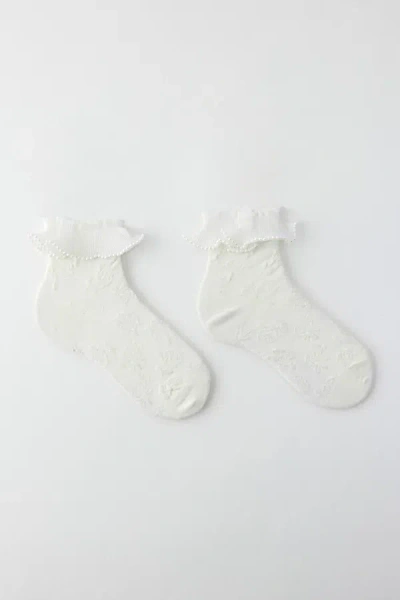 Urban Outfitters Pearl Ruffle Lace Crew Sock In White, Women's At