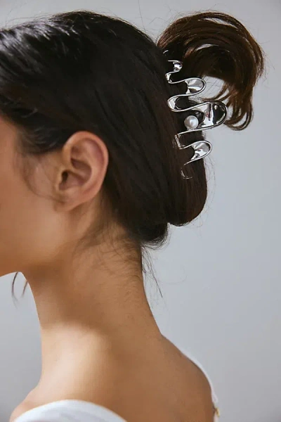 Urban Outfitters Pearl Squiggle Metal Claw Clip In Silver, Women's At