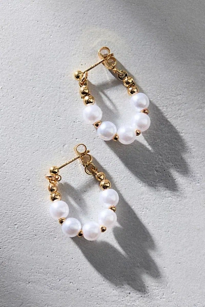 Urban Outfitters Pearlesque Pearl Beaded Oblong Hoop Earrings In Pearl, Women's At  In Pink