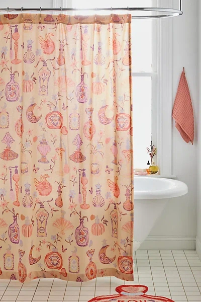 Urban Outfitters Perfume Bottle Patterned Shower Curtain In Peach At  In Orange