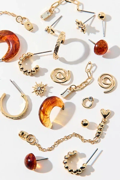 Urban Outfitters Phoebe Amber & Gold Multi Earring Set In Gold, Women's At