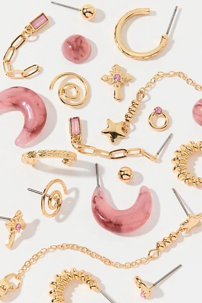 Urban Outfitters Phoebe Mix & Match Multi Earrings Set In Pink, Women's At  In Gold