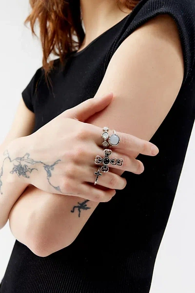 Urban Outfitters Phoenix Cross Ring Set In Silver, Women's At