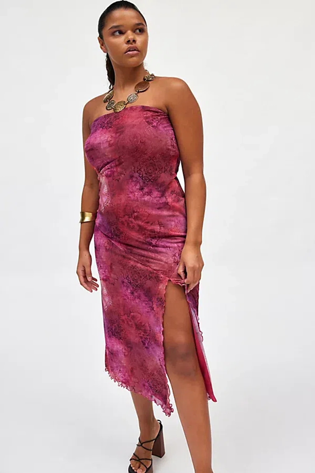 Urban Outfitters Uo Samara Mesh Strapless Midi Dress In Pink Combo |  ModeSens