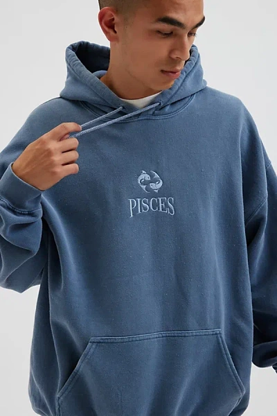 Urban Outfitters Pisces Zodiac Embroidered Hoodie Sweatshirt In Blue, Men's At