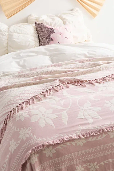 Urban Outfitters Pixie Floral Woven Bed Blanket In Sunbaked Violet At  In Pink