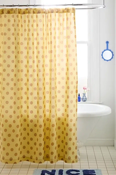 Urban Outfitters Polka Dot Patterned Shower Curtain In French Vanilla Latte At  In Multi