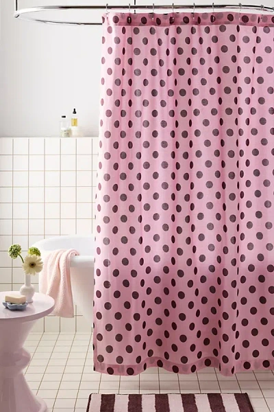 Urban Outfitters Polka Dot Patterned Shower Curtain In Pink At