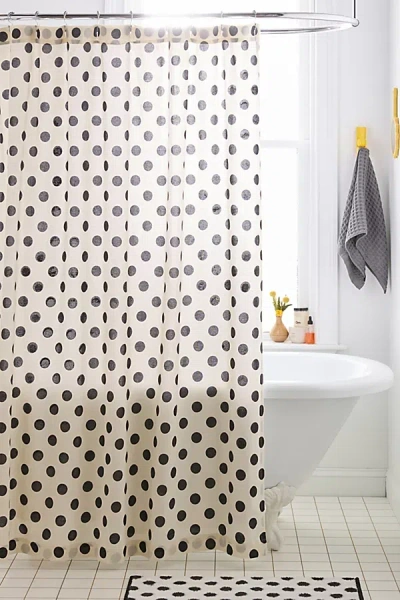 Urban Outfitters Polka Dot Patterned Shower Curtain In Vanilla Base/black Dots At  In Multi