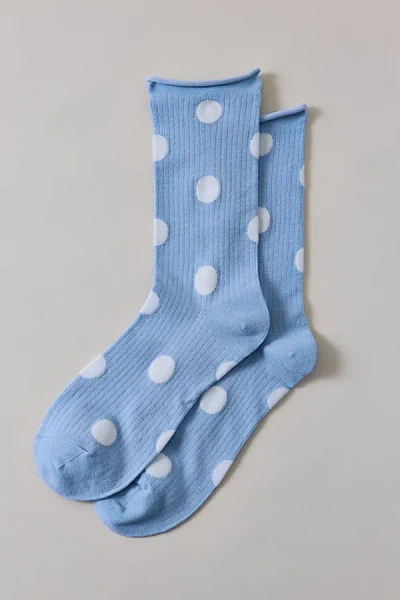 Urban Outfitters Polka Dot Roll Top Crew Socks In Light Blue, Women's At  In Multi