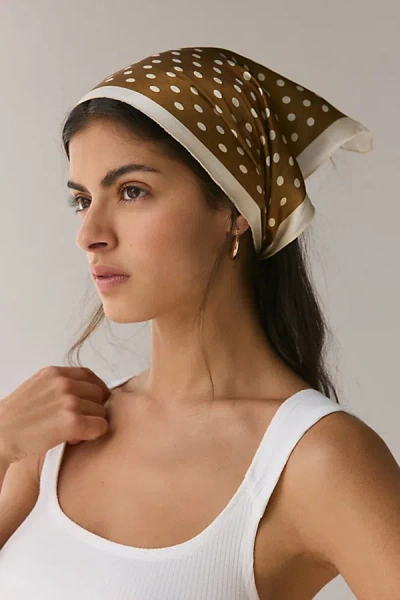 Urban Outfitters Polka Dot Satin Headscarf In Brown, Women's At