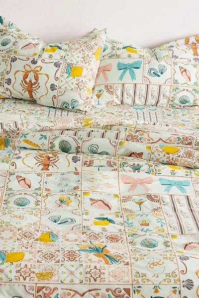 Urban Outfitters Porto Tile Patterned Duvet Set In Mint At