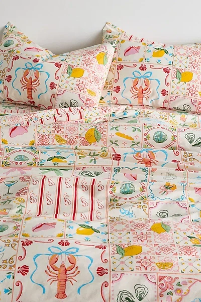 Urban Outfitters Porto Tile Patterned Duvet Set In Pink At