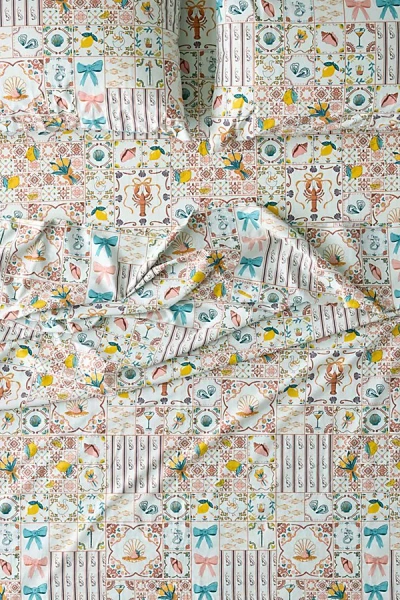 Urban Outfitters Porto Tile Patterned Sheet Set In Mint At