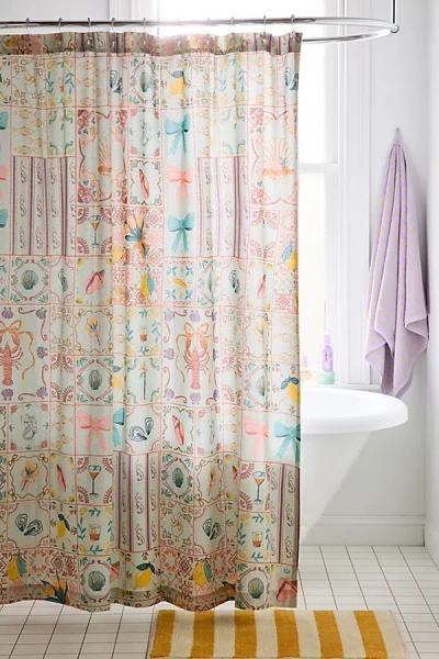Urban Outfitters Porto Tile Patterned Shower Curtain In Mint At