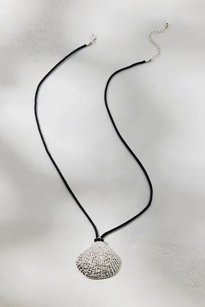 Urban Outfitters Positano Metal Shell Pendant Corded Necklace In Black, Women's At  In Metallic