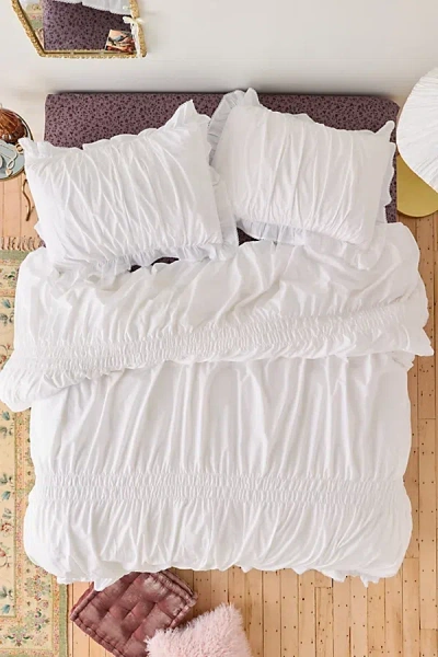Urban Outfitters Prairie Ruched Cotton Percale Duvet Cover In Ivory At