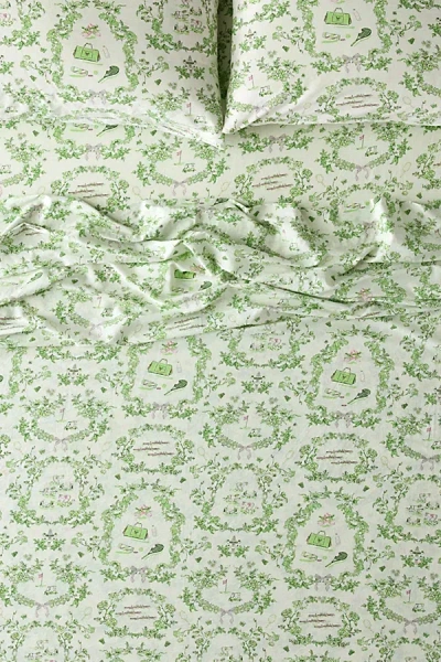 Urban Outfitters Preppy Toile Patterned Core Sheet Set In Green At