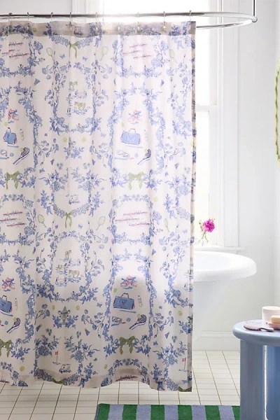 Urban Outfitters Preppy Toile Patterned Shower Curtain In Blue At