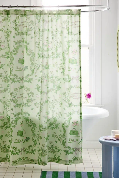Urban Outfitters Preppy Toile Patterned Shower Curtain In Green At