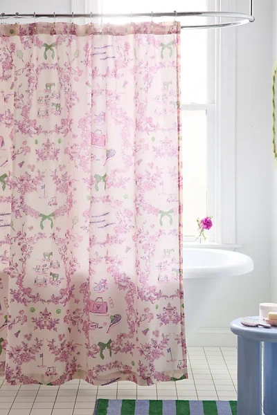 Urban Outfitters Preppy Toile Patterned Shower Curtain In Pink At