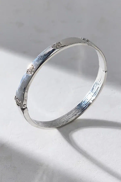 Urban Outfitters Pricilla Rhinestone Heart Bangle Bracelet In Silver, Women's At
