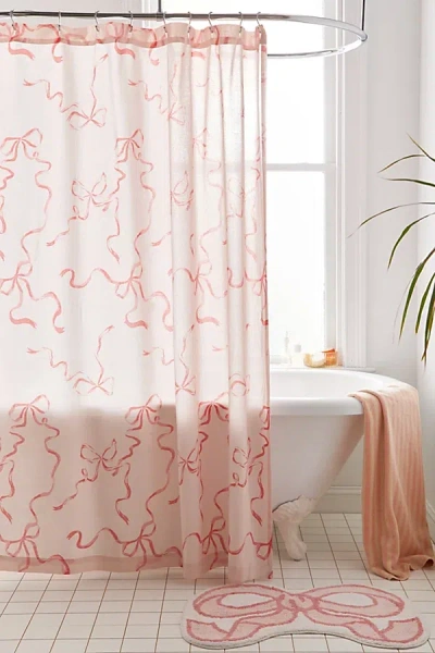 Urban Outfitters Printed Bows Shower Curtain In Ballet Slipper Pink At