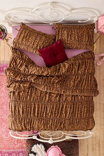 Urban Outfitters Printed Cinched Core Duvet Cover In Orange Leopard At