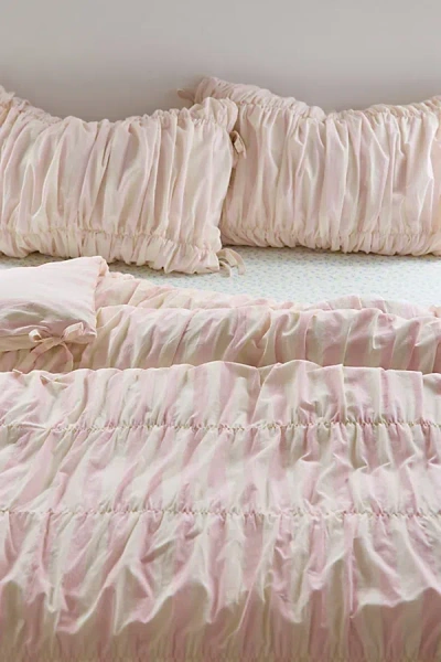 Urban Outfitters Printed Cinched Core Duvet Cover In Pink Awning Stripe At