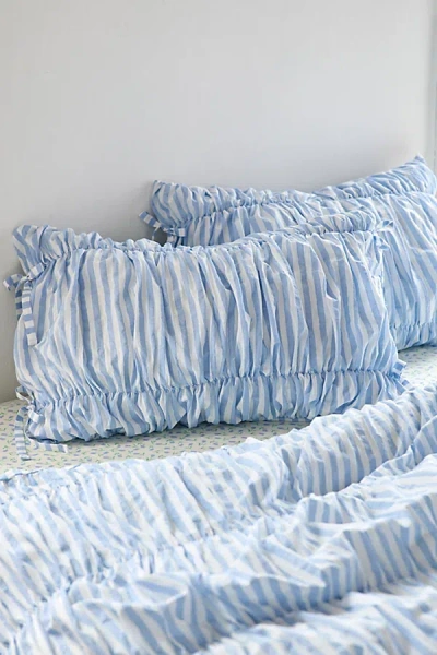 Urban Outfitters Printed Cinched Core Sham Set In Blue Ticking Stripe At