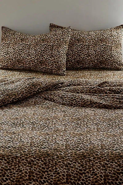 Urban Outfitters Printed Flannel Duvet Set In Leopard At  In Brown