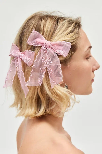 Urban Outfitters Printed Lace Hair Bow Clip Set In Pink, Women's At