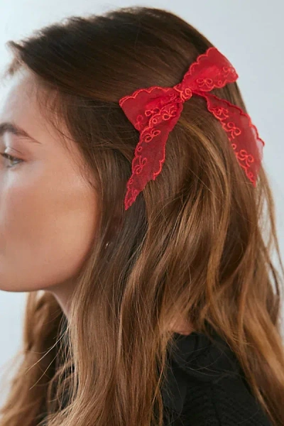 Urban Outfitters Printed Lace Hair Bow Clip Set In Red, Women's At