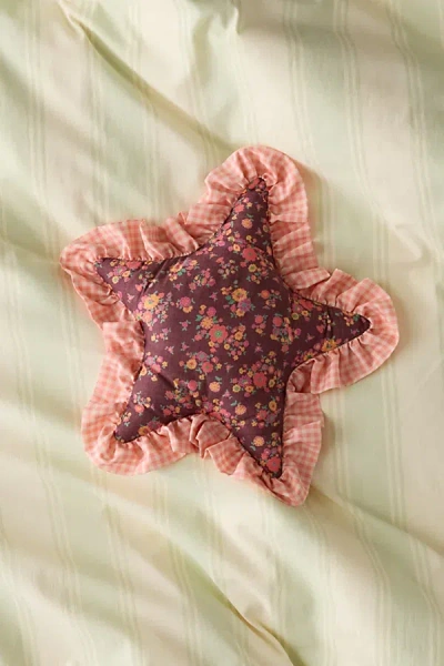 Urban Outfitters Printed Star Shape Ruffle Throw Pillow In Brown At