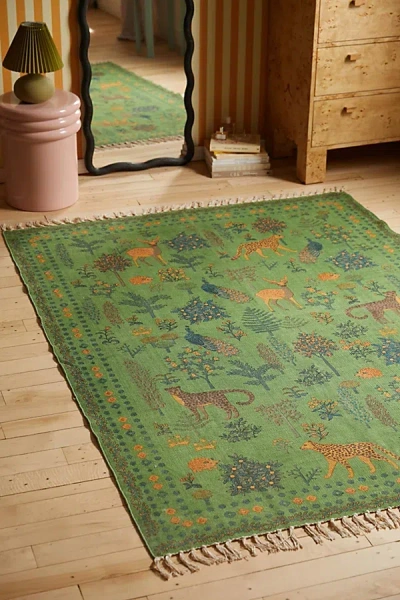 Urban Outfitters Printed Woodland Creature Rug In Green At