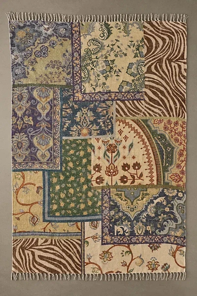 Urban Outfitters Priscilla Patchwork Printed Rug In Dark Green At