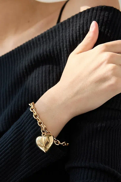 Urban Outfitters Puffy Heart Charm Bracelet In Gold, Women's At